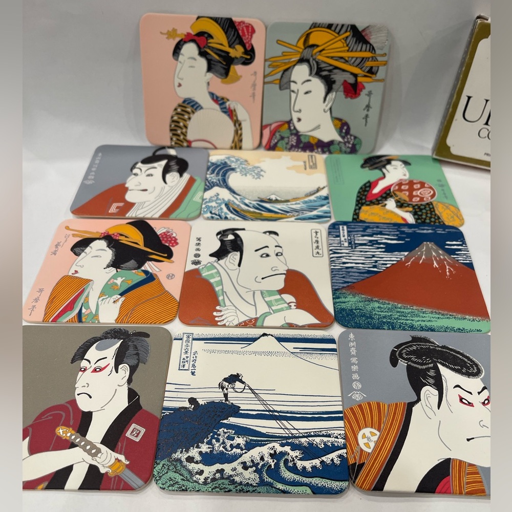 Vintage UKIYOE COASTERS JAPANESE FINE ART / PRINTED IN JAPAN / SET OF 11